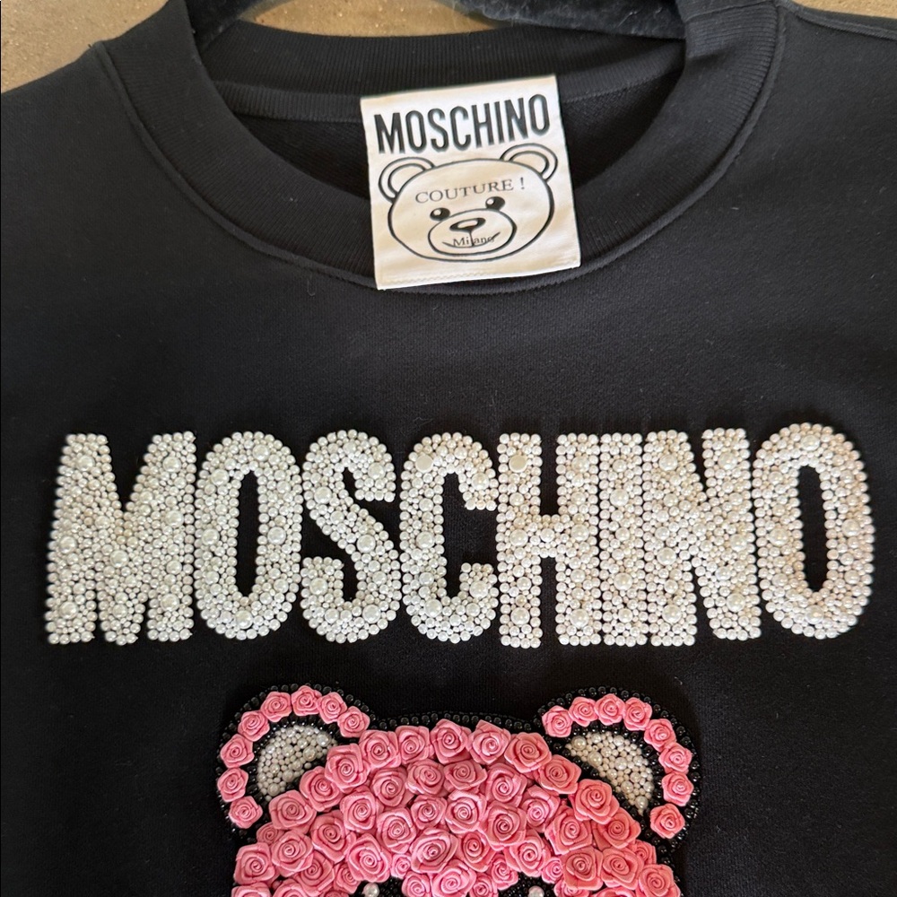 Authentic Moschino Black Sweatshirt with Pink Teddy Appliqué - Picture 3 of 7